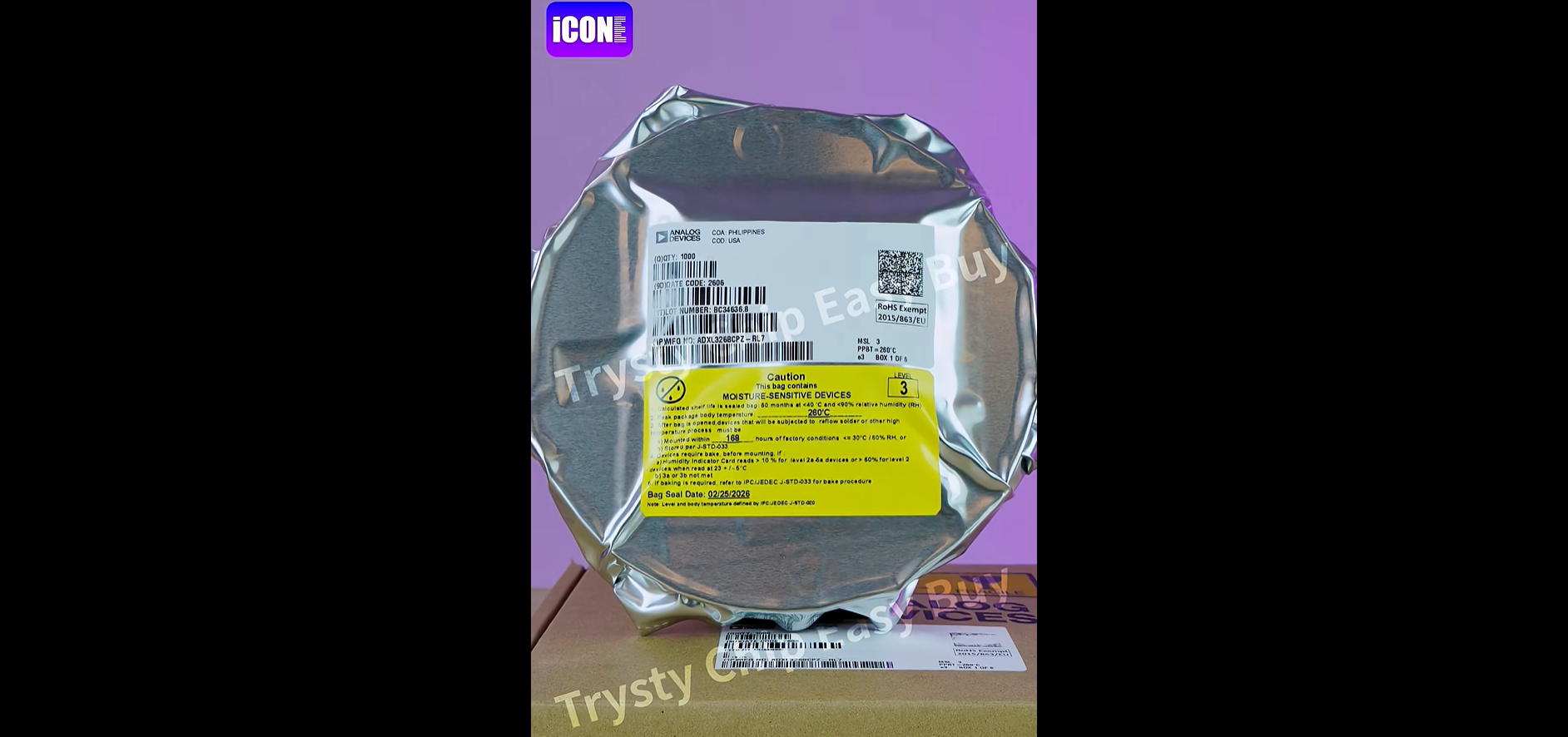 ADXL3268CPZ-RL7 Accelerometers, Unboxing of the electronic components. | ICONECIHP Website